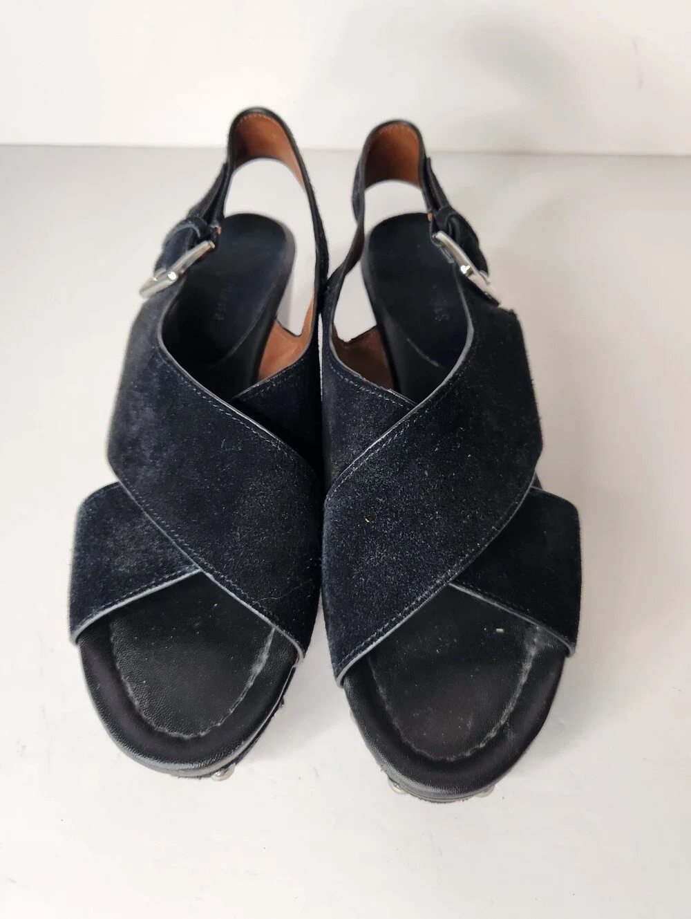 Donald Pliner Black Studded Suede Platform Open Toe Sandals Size 8.5